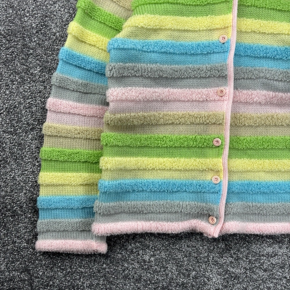 Vintage 60s 70s Rainbow Pastel Striped Cardigan Sweater Women's Small Japanese - Picture 2 of 11